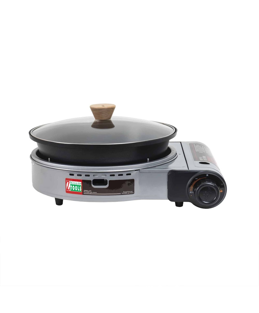 Aragaz camping, cu oala si capac de sticla, putere 2.3kw, aprindere electrica, gri / ZTS 5613