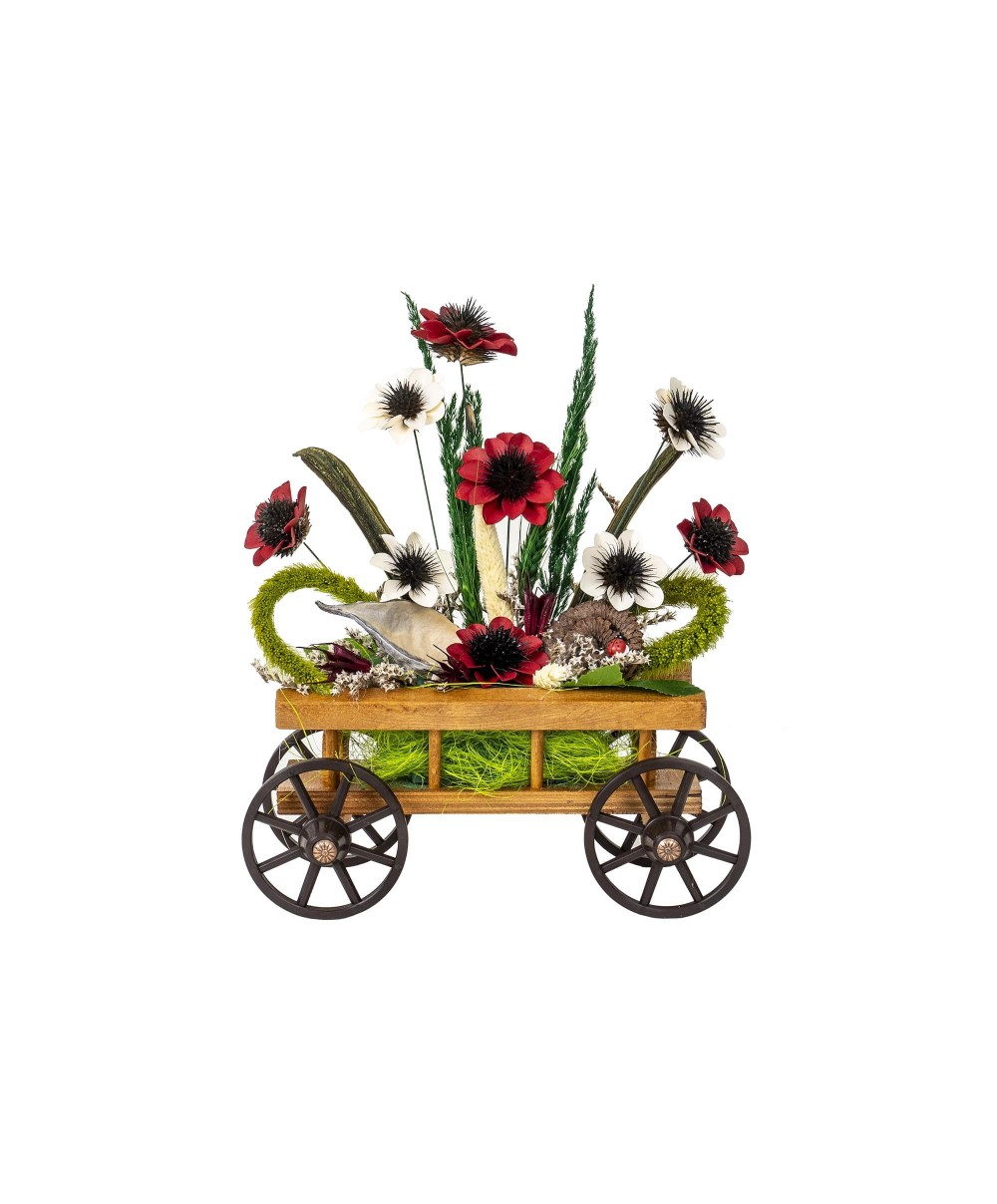 Aranjament caruta din lemn cu flori / EXT 10160