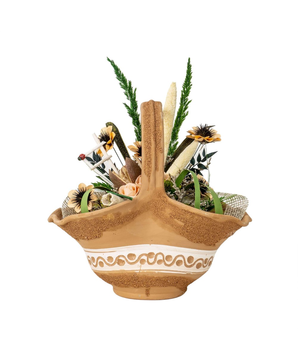 Aranjament, cos mare din ceramica cu flori / EXT 10163