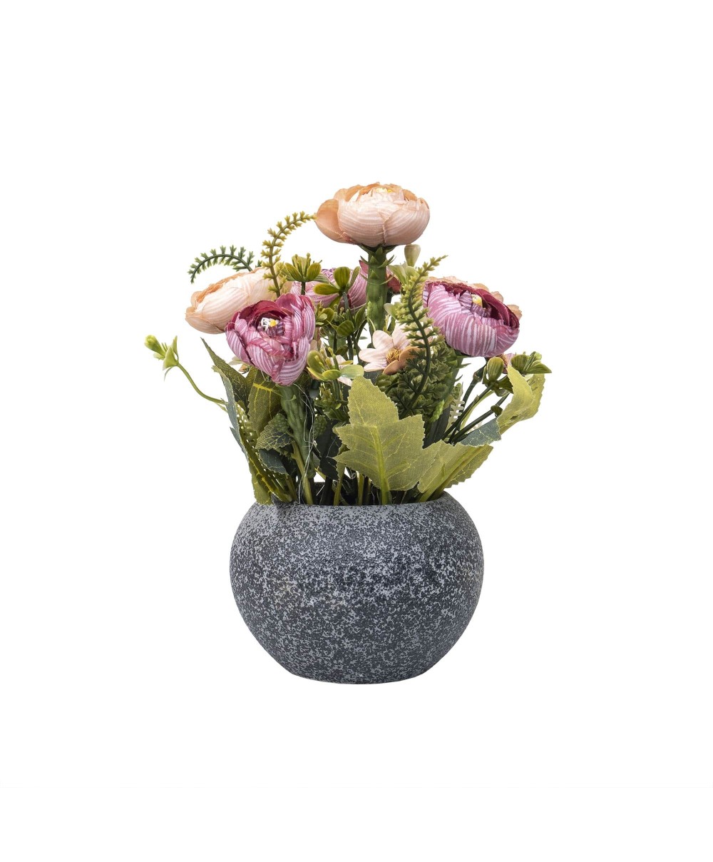 Aranjament floral, in ghiveci din ceramica, H 20, model trandafiri, culoare ghiveci gri / ZTS 8057