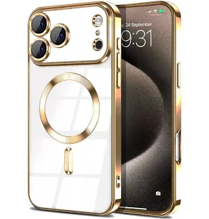 Husa Apple iPhone 17 Pro, Magsafe Electroplating TPU, protectie camera, margini aurii
