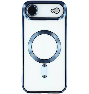 Husa Apple iPhone 17 Air, Magsafe Electroplating TPU, protectie camera, margini albastre