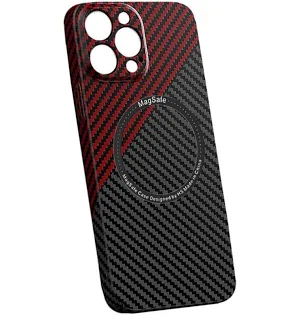 Husa Apple iPhone 14 Plus (14+), iPefet Carbon, textura kevlar, Magsafe, negru/rosu