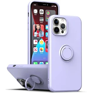 Husa Apple iPhone 13 Pro, Ring Silicone, suport sustinere rotativ, catifea in interior, violet