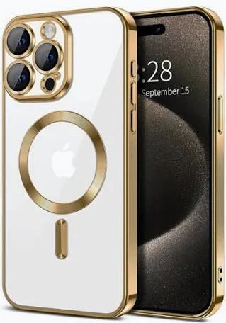 Husa Apple iPhone 16 Pro Max, Magsafe Electroplating TPU, protectie camera, margini aurii