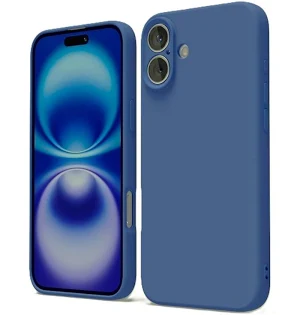 Husa Apple iPhone 17 Air, Luxury Silicone, protectie camera, catifea in interior, albastru inchis