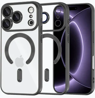 Husa Apple iPhone 17 Pro, Magsafe Electroplating TPU, protectie camera, margini negre