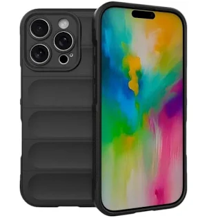 Husa Apple iPhone 16 Pro Max, Wave Silicone, protectie camera, catifea in interior, night black