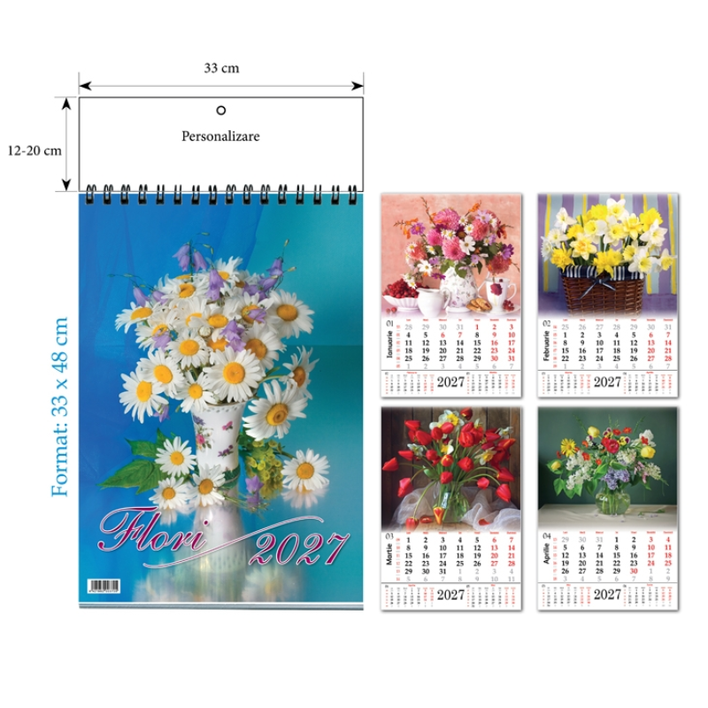 Calendar de perete Unicart Flori, A3, cu spira