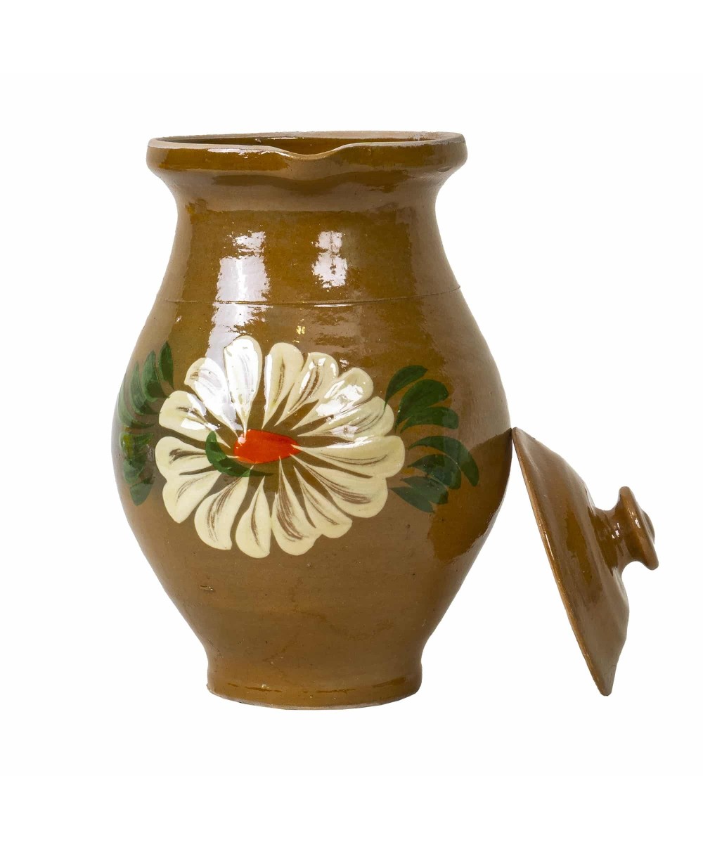 Cana din lut, capacitate 2l, pictata traditional, cu capac / EXT 5690