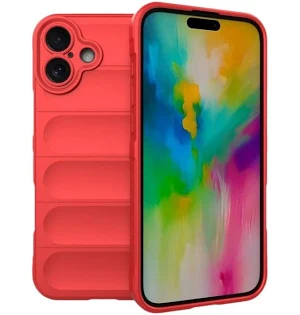 Husa Apple iPhone 16, Wave Silicone, protectie camera, catifea in interior, pure red