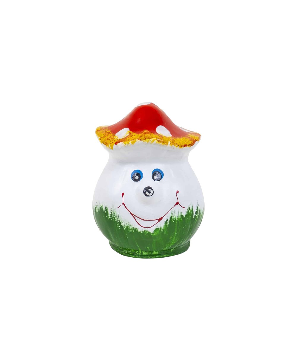 Ciuperca decorativa pentru gradina, din ceramica, mica smiley, inaltime 14cm, latime 12cm / EXT 10210