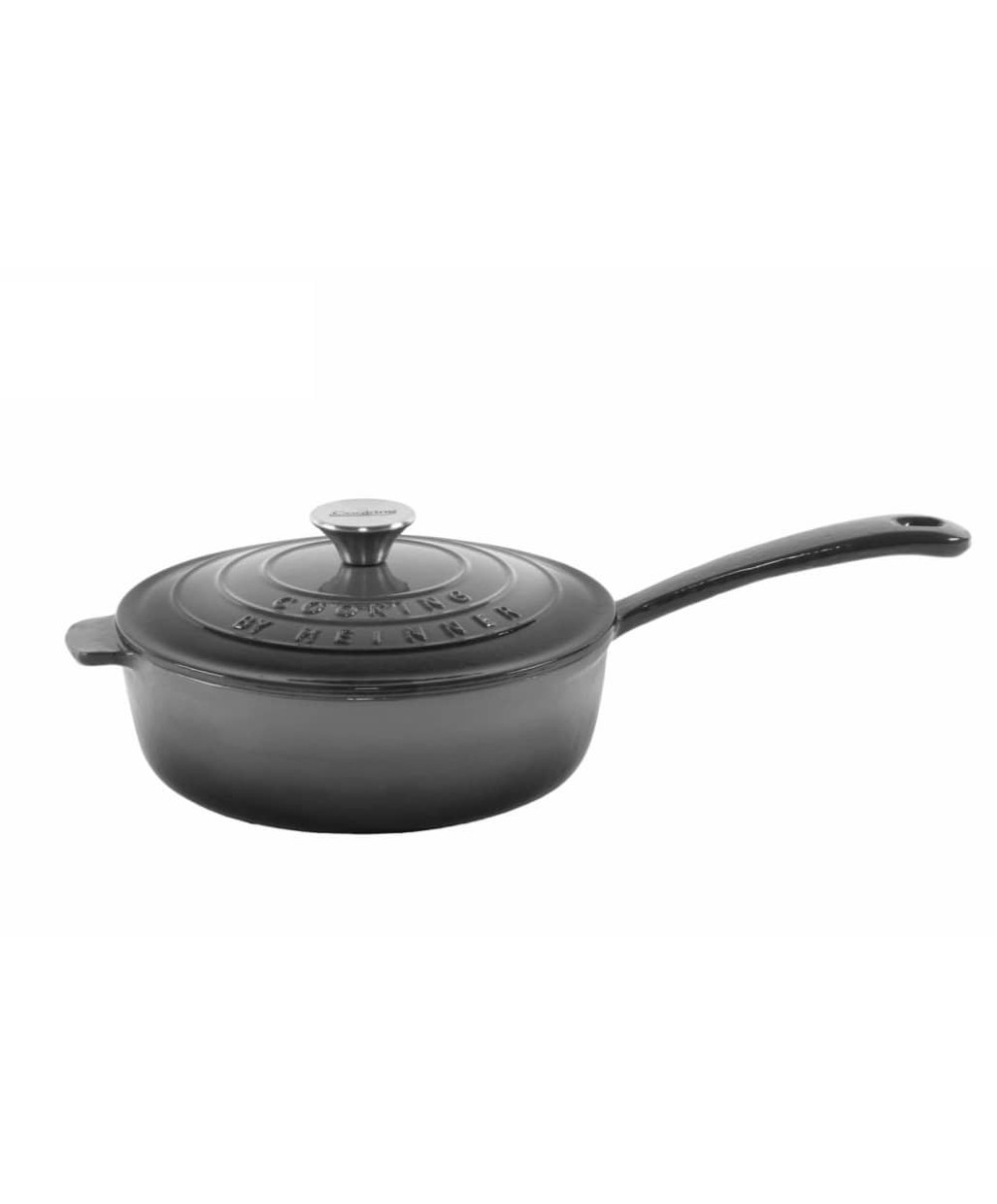 Cratita din fonta emailata cu coada si capac, 24x8cm, capacitate 2.5l Marble Gray / DCN58638