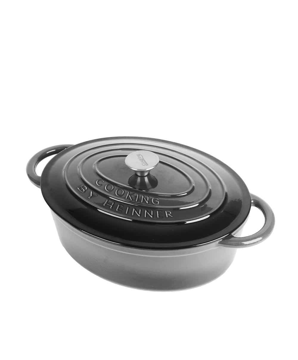 Cratita ovala din fonta emailata cu capac, 37x29x15cm, capacitate 9l Marble Gray / DCN60800