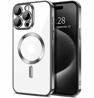 Husa Apple iPhone 12 Pro, Magsafe Electroplating TPU, protectie camera, margini argintii