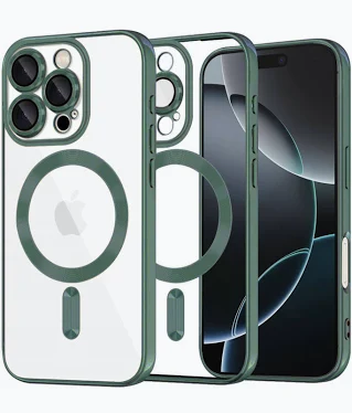 Husa Apple iPhone 16 Pro Max, Magsafe Electroplating TPU, protectie camera, margini verzi