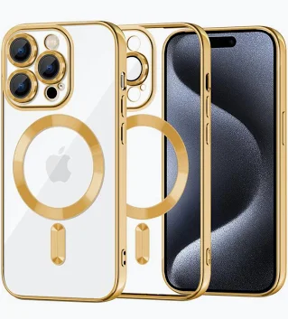Husa Apple iPhone 15 Pro, Magsafe Electroplating TPU, protectie camera, margini aurii