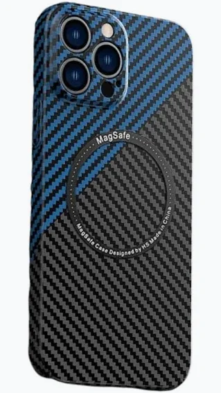 Husa Apple iPhone 14 Pro, iPefet Carbon, textura kevlar, Magsafe, negru/albastru