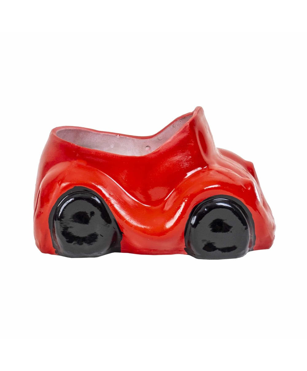 Decoratiune pentru gradina, din ceramica, masinuta cu suport pentru flori, lungime 26cm, rosu / EXT 10203
