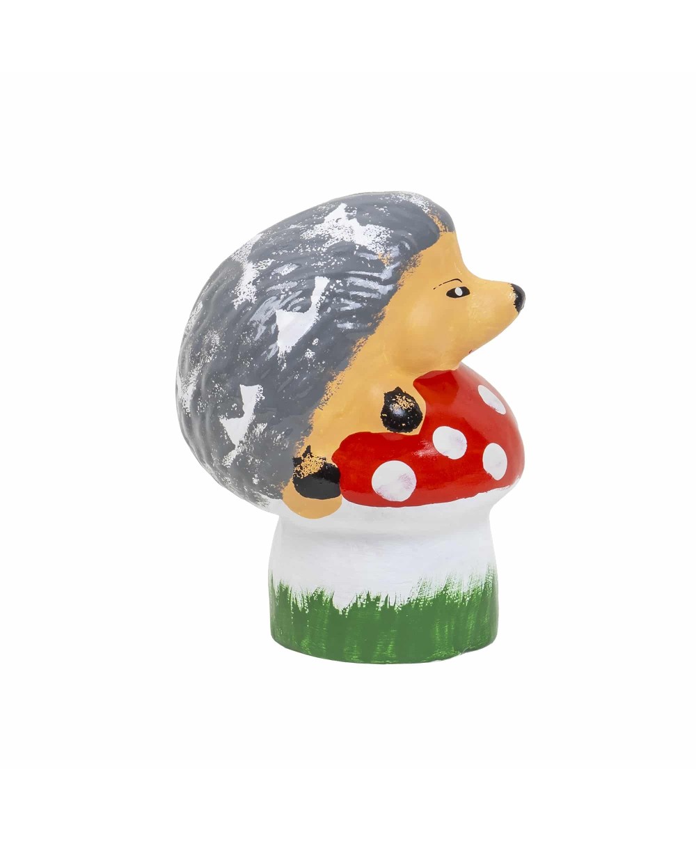 Decoratiune pentru gradina, din ceramica, model arici pe ciuperca, inaltime 16cm, lungime 12cm / EXT 10211