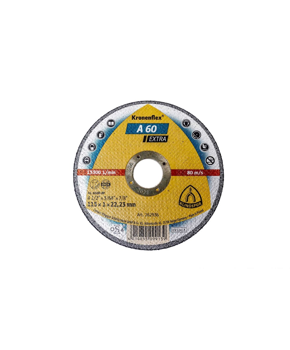 Disc debitare Klingspor A60 Extra, Inox, 115 x 1 x 22.23mm / D 262936