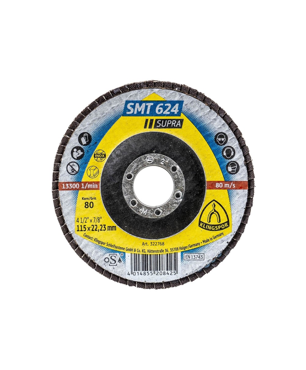 Disc lamelar frontal Klingspor SMT 624 Supra, P80 115X22.23 mm / EXT 322768