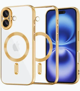 Husa Apple iPhone 16, Magsafe Electroplating TPU, protectie camera, margini aurii