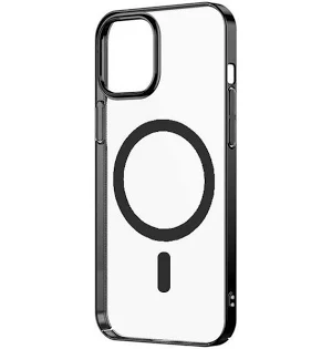 Husa Apple iPhone 12, Electroplated Magsafe TPU, transparenta cu marginii negre