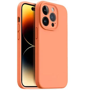 Husa Apple iPhone 15 Pro Max, Luxury Silicone, catifea in interior, protectie camere, portocalie