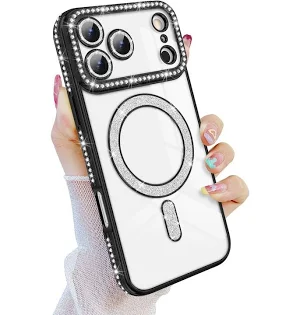 Husa Apple iPhone 17 Pro, Electroplating Bling Magsafe, protectie camera, margini negre