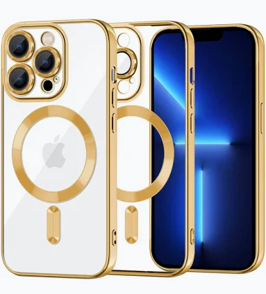 Husa Apple iPhone 13 Pro Max, Magsafe Electroplating TPU, protectie camera, margini aurii