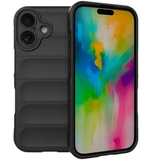 Husa Apple iPhone 16 Plus, Wave Silicone, protectie camera, catifea in interior, night black