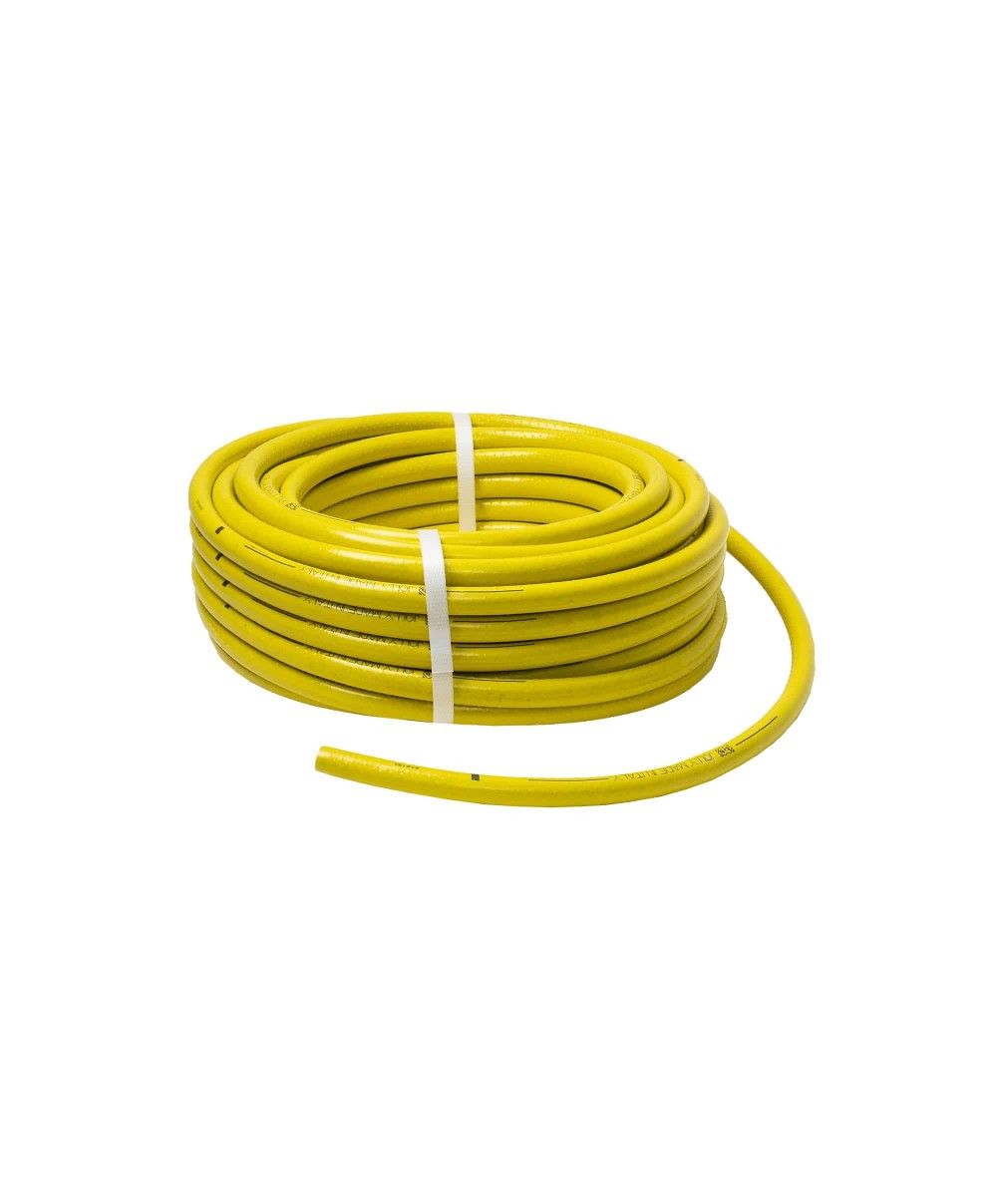 Furtun gradina, armat, cu insertie 1/2, lungime 25 metri, galben, flexibil, rezistent la radiatii UV si la frig / EXT 9663