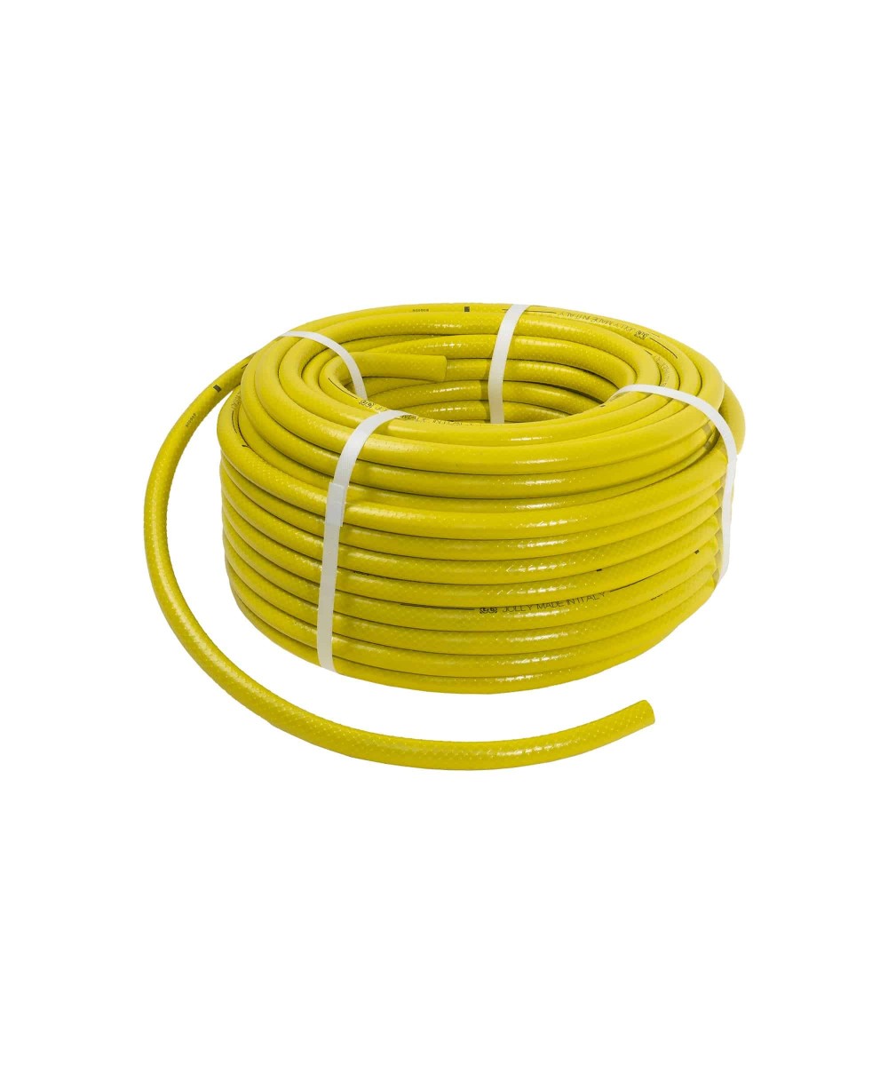 Furtun gradina, armat, cu insertie 1/2, lungime 50 metri, galben, flexibil, rezistent la radiatii UV si la frig / EXT 9662