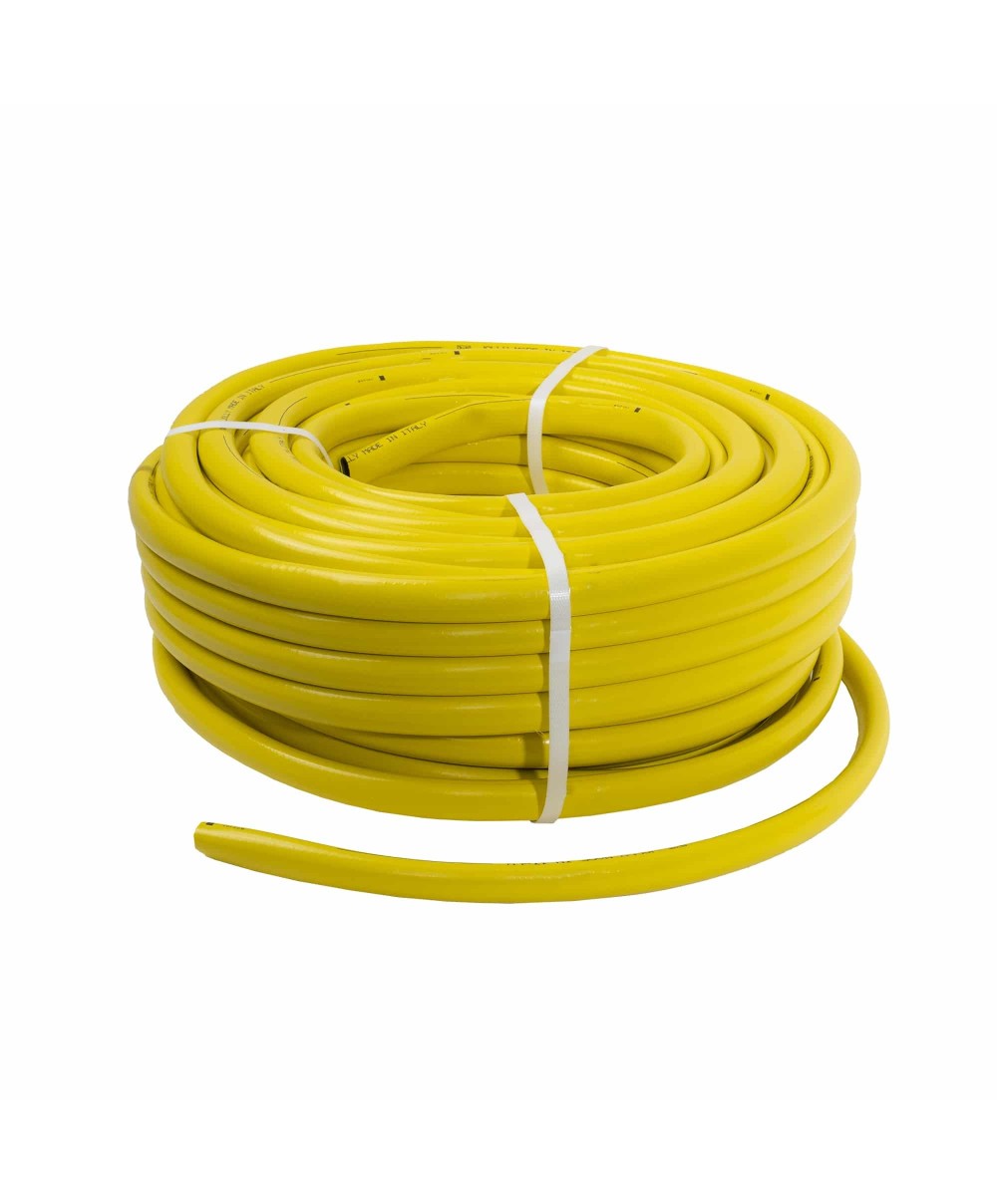 Furtun gradina, armat, cu insertie 3/4, lungime 50 metri, galben, flexibil, rezistent la radiatii UV si la frig / EXT 6052