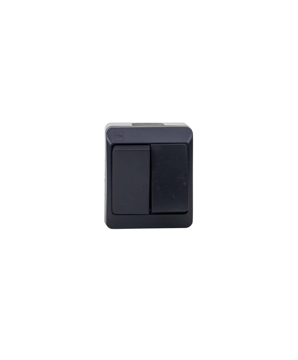 Intrerupator dublu HERMES, alb-negru 10A/250V, IP44/ ELPL-0332-07