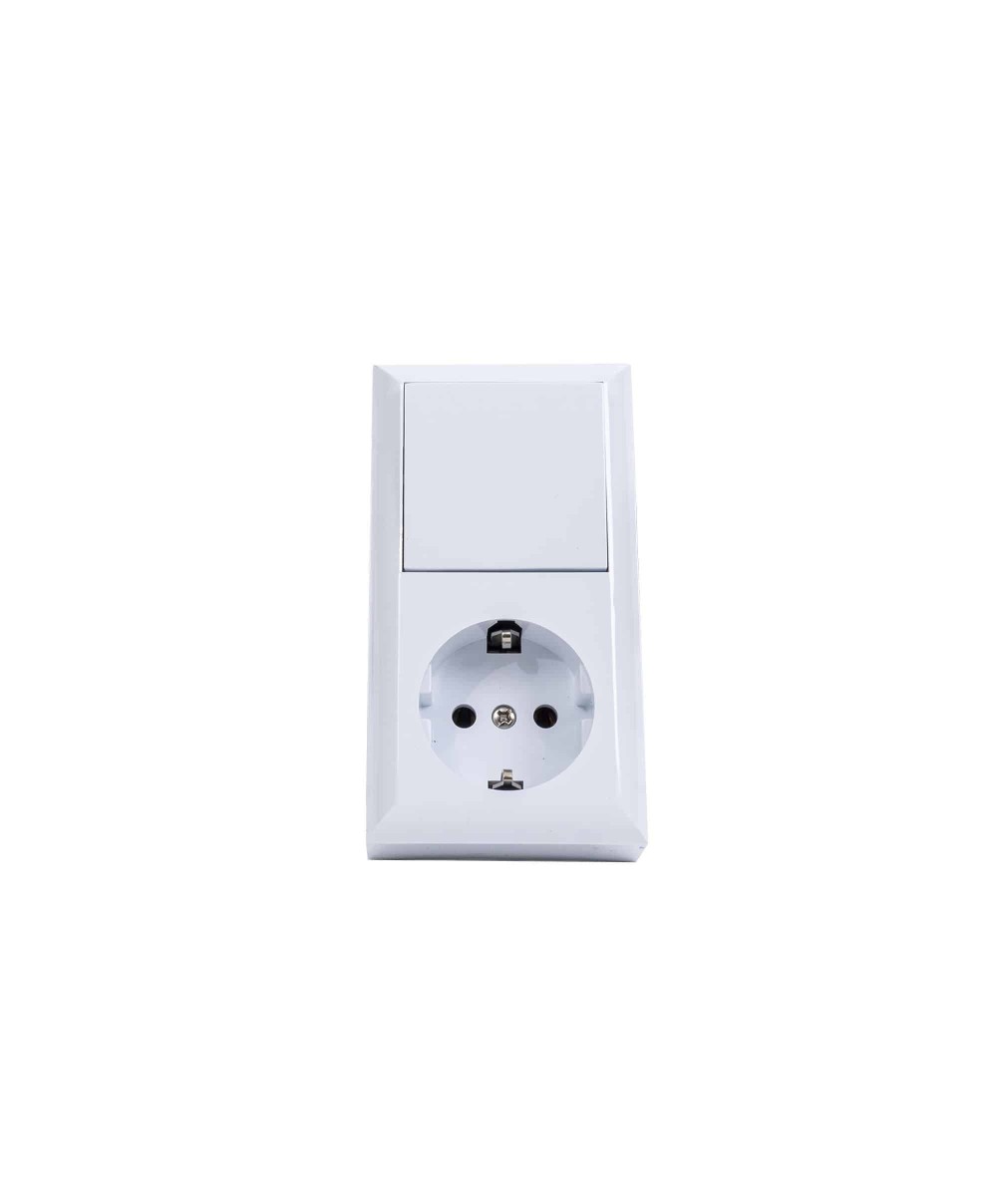 Intrerupator simplu plus priza cu CP PT QUATRIC, 16A, 250V / QC-06-0314
