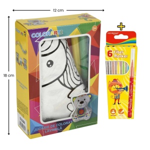 Set Jucarie vatelina pentru colorat lavabila + Carioci Keyroad Washable, 6 culori - 18x12cm - unicorn, Colorarte 1