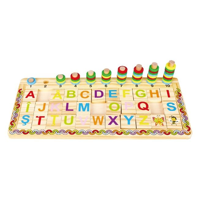 Puzzle Educativ din Lemn cu Alfabet & Cifre 41.5x19cm 2