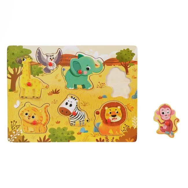 Puzzle Incastru din Lemn Animale Ferma (7 piese) - 30x22cm 2