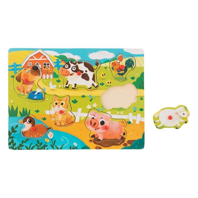 Puzzle Incastru din Lemn Animale Ferma (7 piese) - 30x22.5cm 2