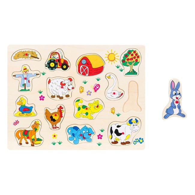 Puzzle Incastru din Lemn Animale Ferma (14 piese) - 40x30cm 2