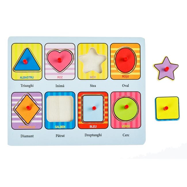 Puzzle Incastru din Lemn Forme Color Cuvinte 8 piese - 22x18cm 2