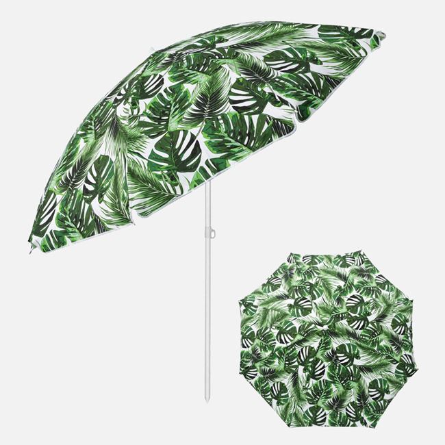 Umbrela Plaja Flap Frunze Tropicale Verzi cu 2 Inele & Cadru Metalic Ø2m 2