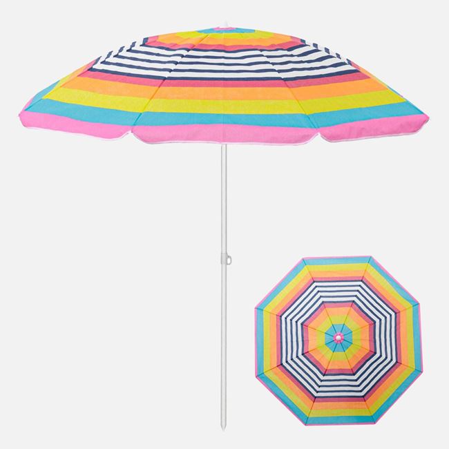 Umbrela Plaja Fucsia cu Dungi Galbene & Cadru Metalic Ø1.80m 2