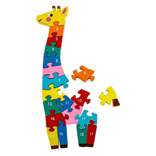 Puzzle din Lemn cu Cifre Colorate Girafa 11x28cm 2