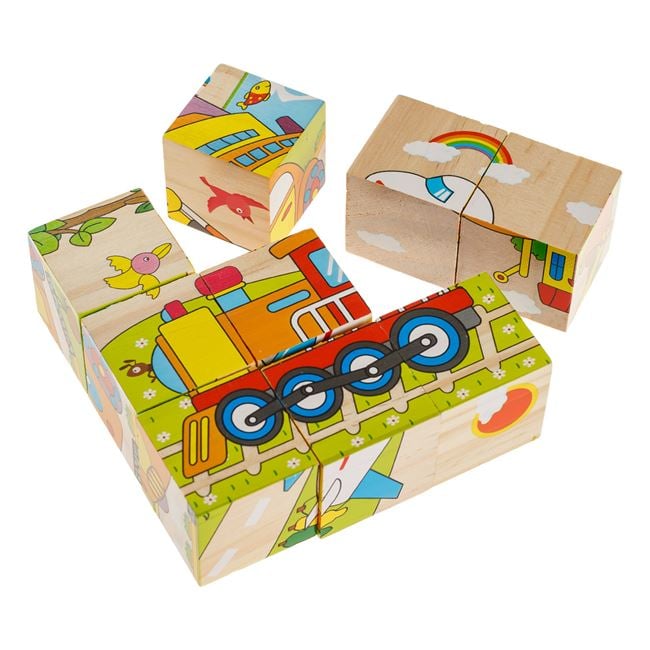 Cuburi din Lemn Puzzle Vehicule (9 Piese) 10.3x10.3x3.5cm 2