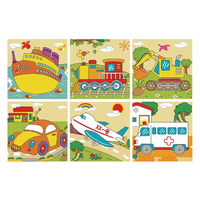Cuburi din Lemn Puzzle Vehicule (9 Piese) 10.3x10.3x3.5cm 4