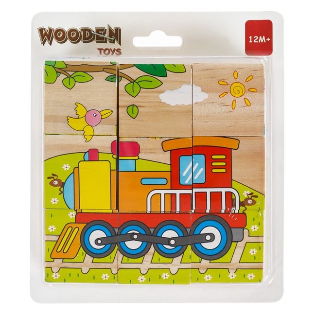 Cuburi din Lemn Puzzle Vehicule (9 Piese) 10.3x10.3x3.5cm 5