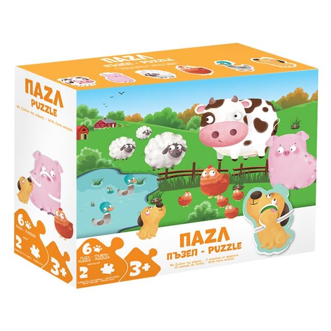 Puzzle cu 6 Animale de la Ferma pentru Bebelusi (12 piese) 3